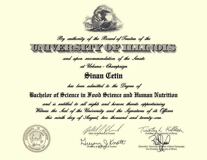 University of Illinois at Urbana–Champaign — Bachelor of Science in Food Science & Human Nutrition